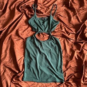 Green Front Tie Cut-out Dress